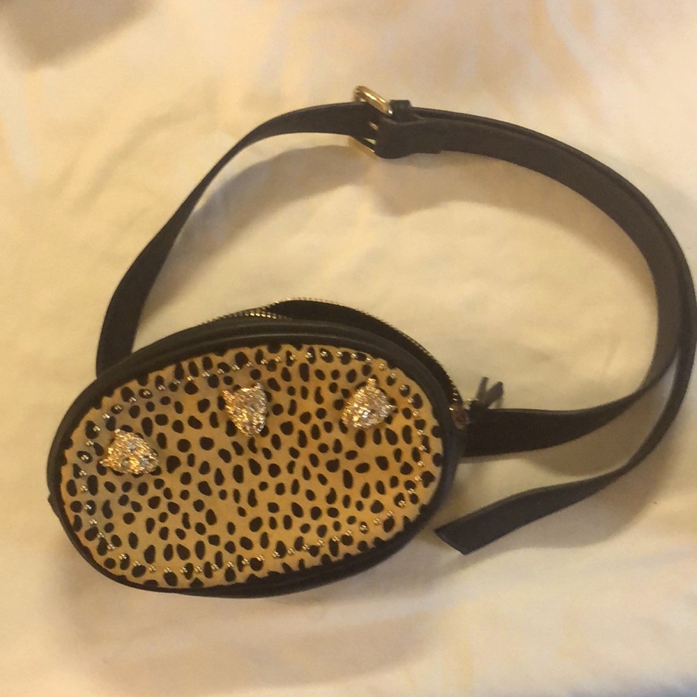 Topshop Animal Print Tiger with Rhinestone Eyes Gold Detail Belt Bag Fanny Pack